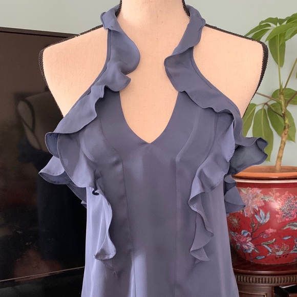 L’agence silk blue top open back large frill sexy - Picture 2 of 8